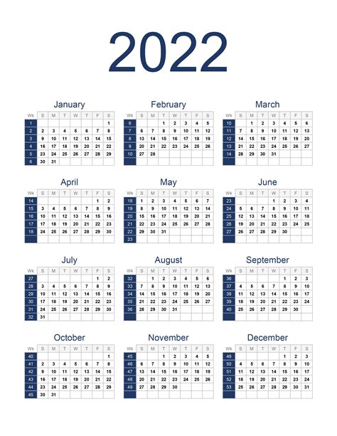 Downloadable Calendar 2022 Word